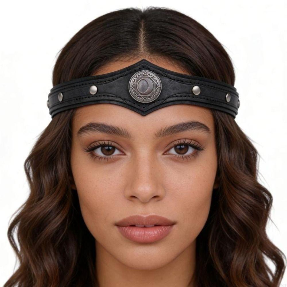 Embossed Pu Rivet Headband Medieval Style Halloween Hair Hoop Cosplay Headband