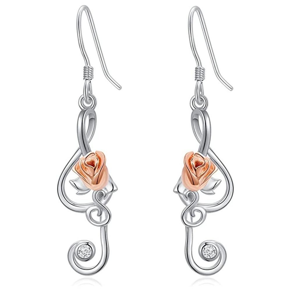 

Charm Female Rose Flower Drop Earrings Cute Trendy Bridal Silver Color Dangle Wedding For Women