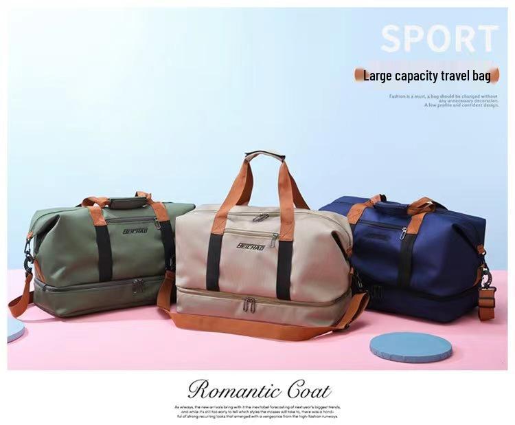 Large Capacity Fitness Travel Bag with Wet/Dry Separation and Shoe Compartment, Fits Luggage Handles