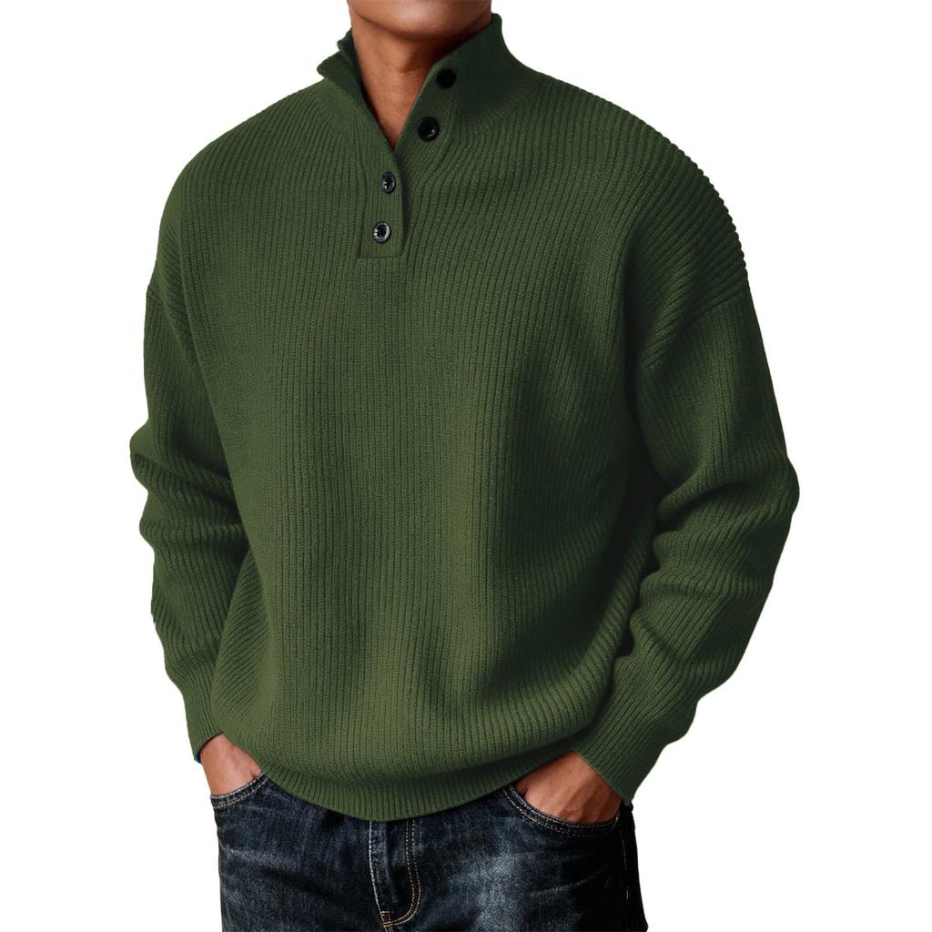 Mens Sweaters Casual Pullover Sweater Button Crewneck Knit Sweaters
