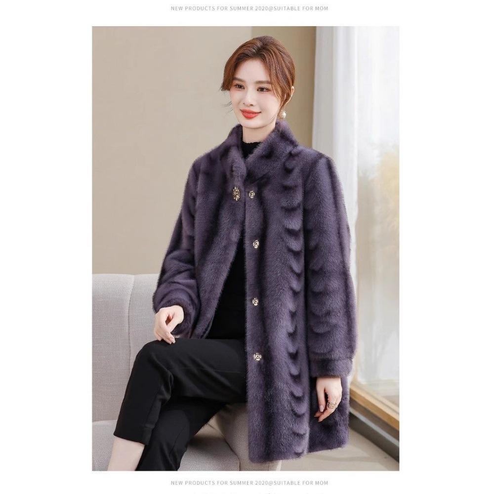 Mother's Winter Mid-length Mink Fleece Coat New Middle-aged and Elderly Women's Fur One-piece Thickened Sheep Shearling Coat