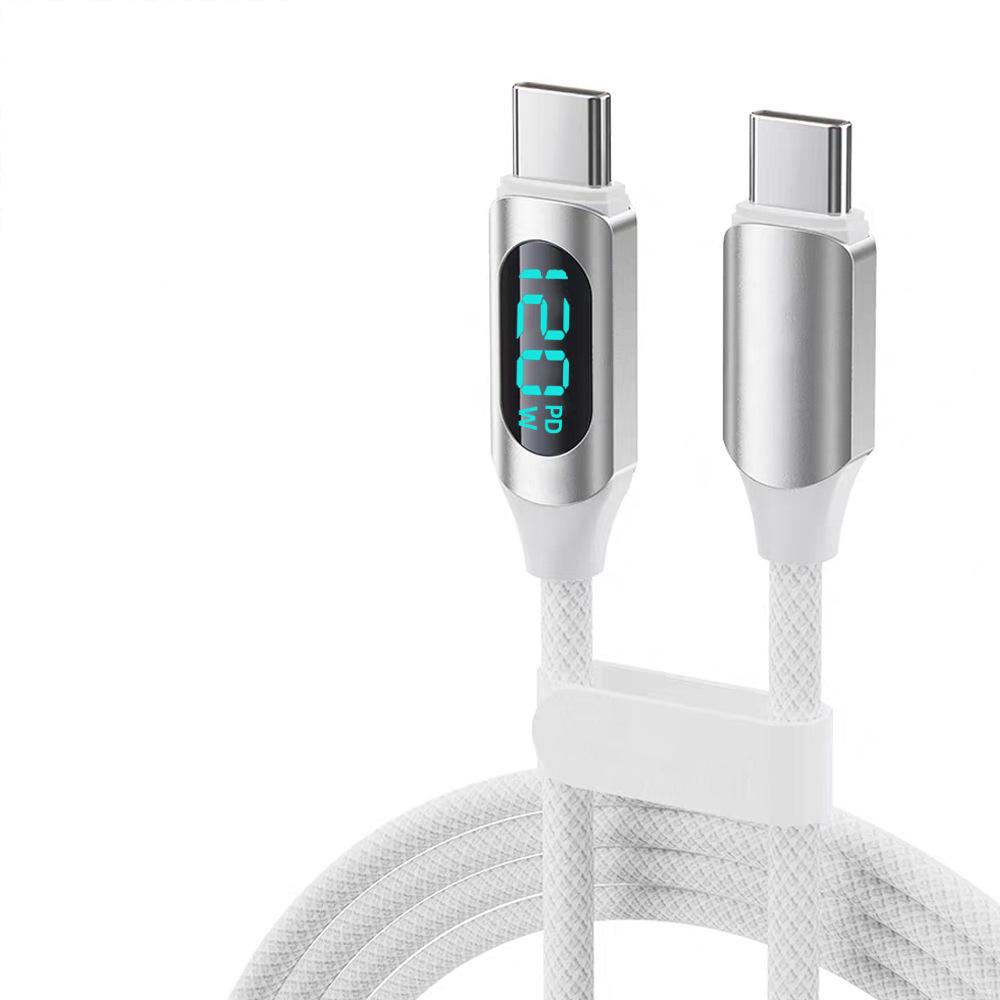 120W Dual Type-C Fast Charging Cable with Digital Display for Apple, Huawei, Vivo, and Oppo
