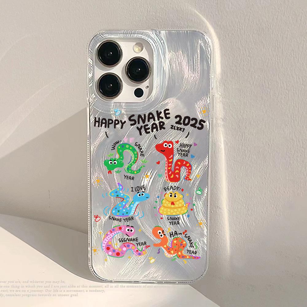 Laser Silver Silicone Phone Case For iPhone 13 14 15 11 12 16 Pro Max Plus Chinese New Year Cover Shockproof Bumper Soft Fundas