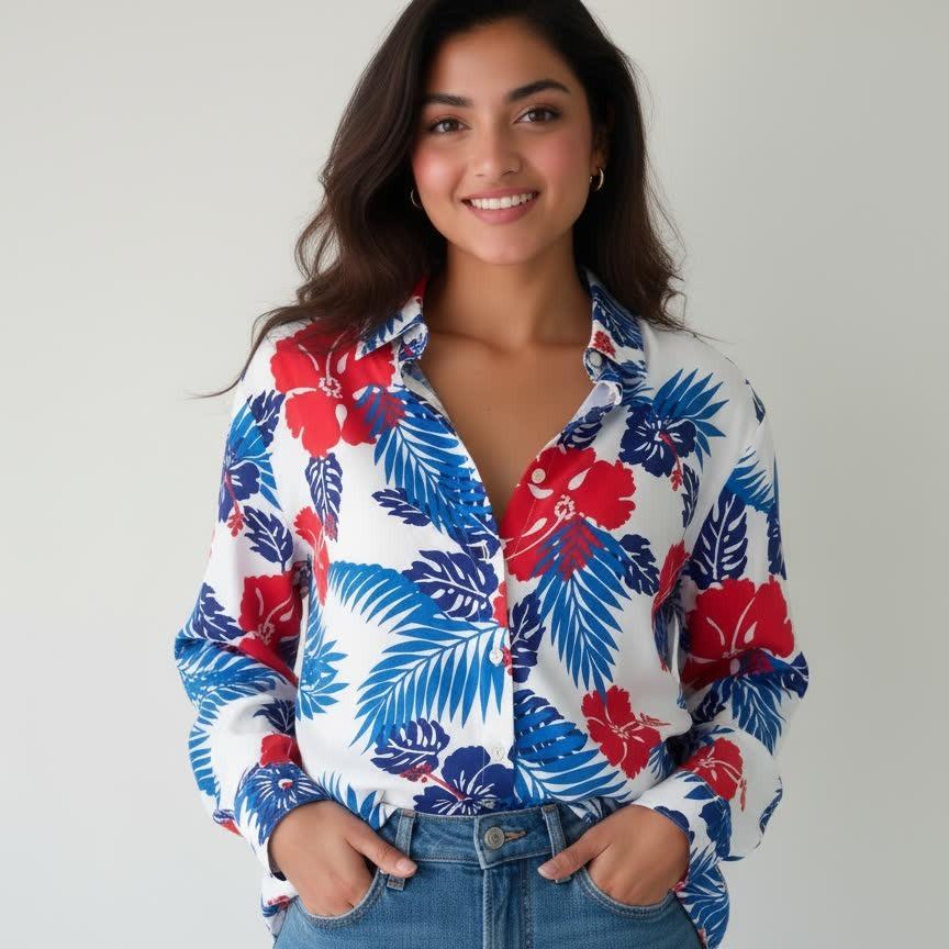2026 Floral Lapel Women s Slimming Shirt - Stylish & Versatile for Workplace M