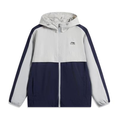 Li Ning Sports Lifestyle Series Brand Logo Casual Comfortable Color Block Hooded Zipper Windbreaker Men Outerwear Static-Grey Sailor-Blue AFDV175-2