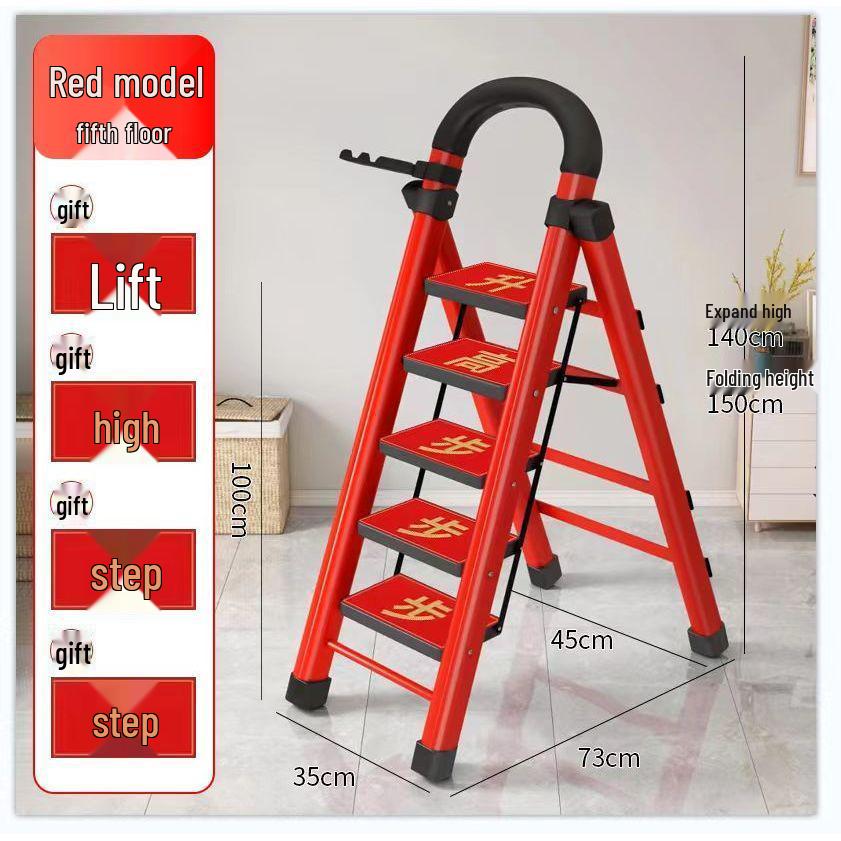 Multi-Functional Telescopic A-Frame Folding Ladder - Thick Carbon Steel Step Ladder for Indoor Use