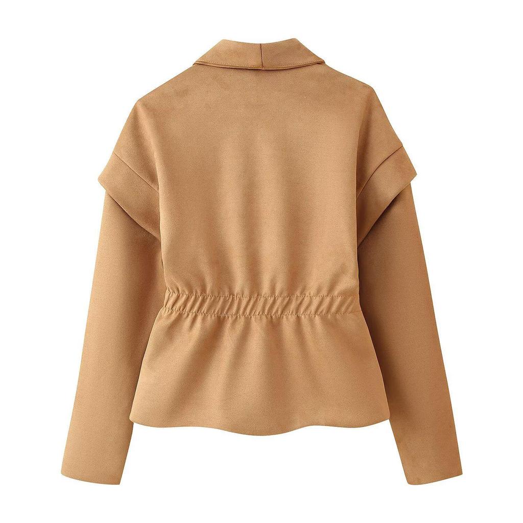 Europejska i Amerykańska Damska Kurtka Motocyklowa Casual z Kołnierzem Wykładanym