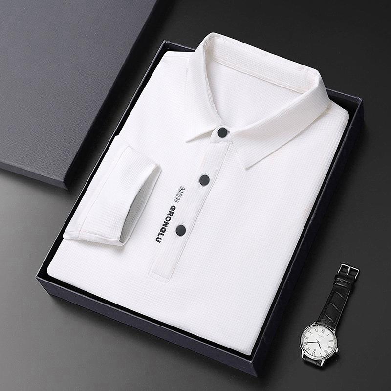 Autunno Nuovo T-Shirt Lunga da Uomo Polo con Risvolto Gioventù Business Slim Tinta Unita Manica Lunga Abbigliamento da Uomo