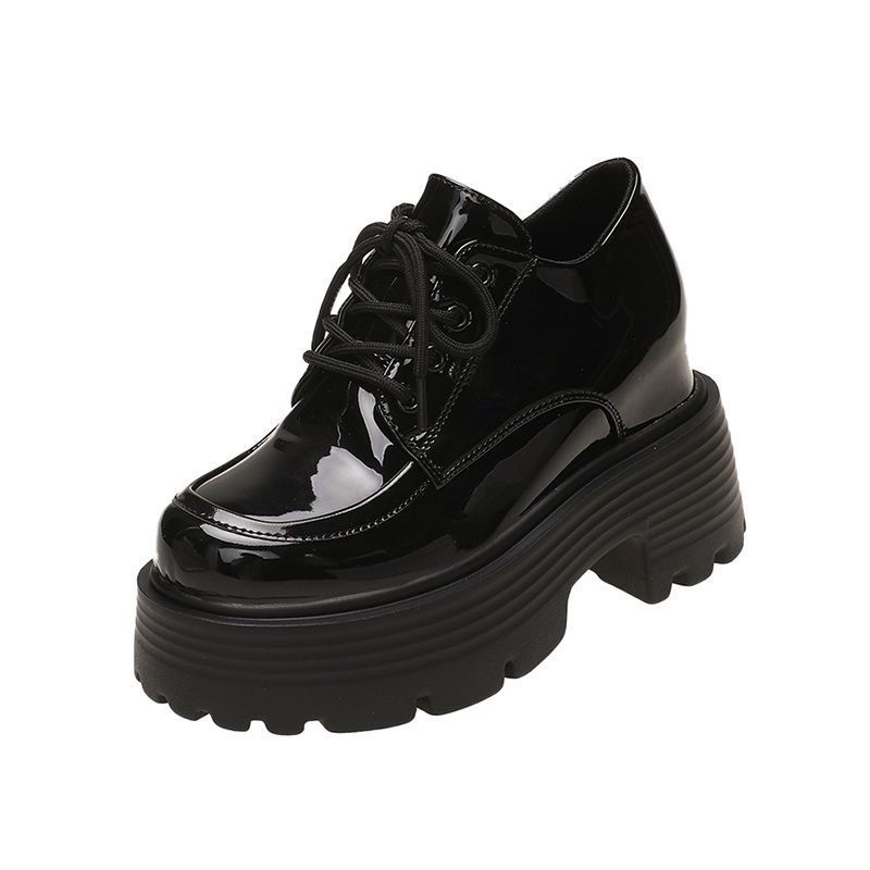 Inner Height Increase Small Leather Shoes Women's British Style Autumn New Platform Muffin Shoes Wedge Heel High Heel Single Shoes