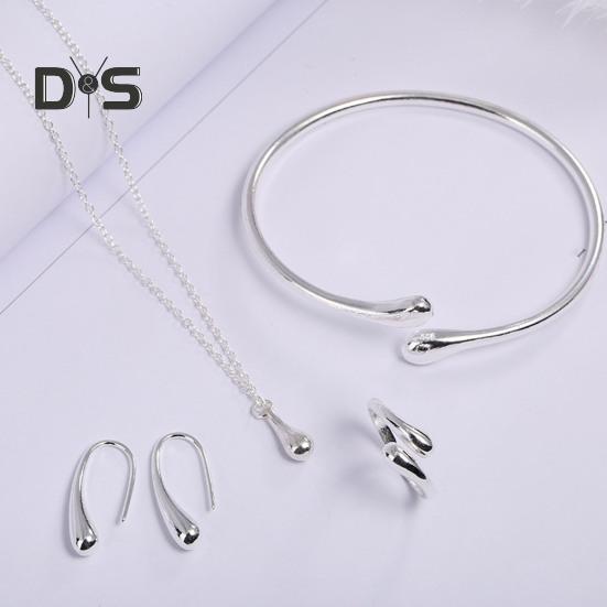 

4 шт./компл. женский комплект ювелирных изделий в форме капли, кулон, ожерелье, серьги-крючки, регулируемый браслет, набор колец