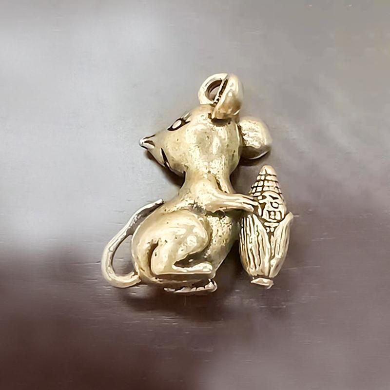 Vintage Brass Rat Pendant Zodiac Key Chain Pendant Animal Backpack Pendant