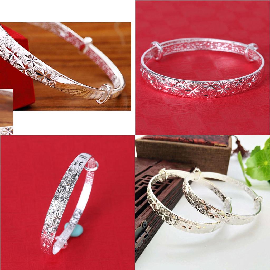 Elegant Women's Silver Star Pattern Adjustable Bracelet Bangle Perfect For Any Occasion