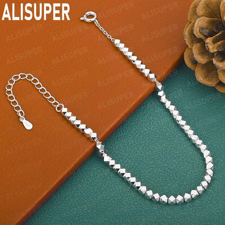 925 Sterling Silver Broken Silver Geometric Square Bracelet-Fashion Gift Jewelry 20cm