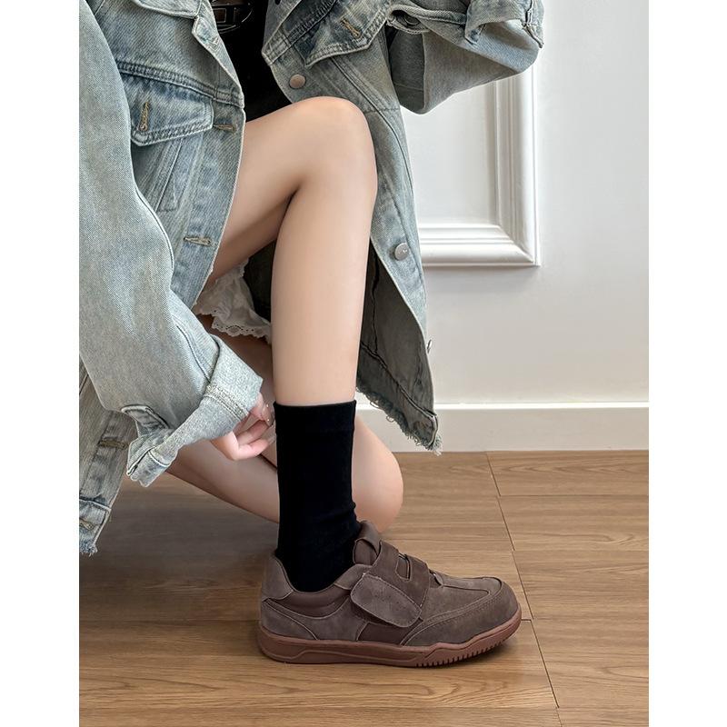 Sheepskin Version of Genuine Leather Retro Round Head Muffin Thick-soled Velcro German Training Shoes Women's Casual Sports Shoes Versatile Litt