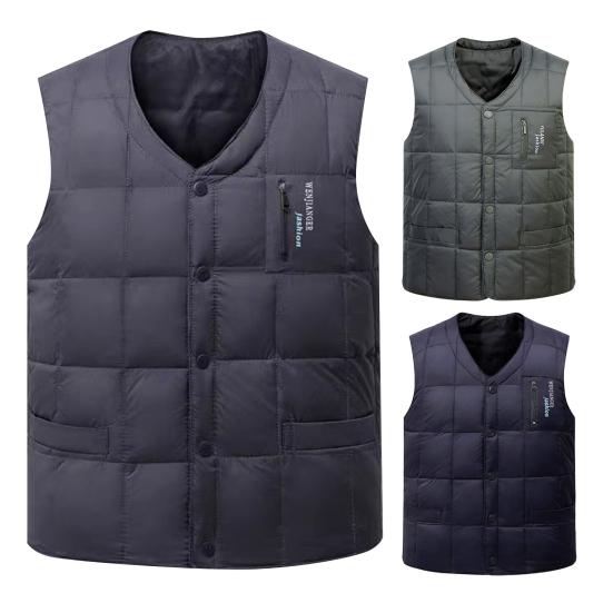 Vest Kåpe V-hals Ermeløs Ensfarget Enkel Breasted Vest Kåpe med Lommer Fortykket Vindtett vest med varm bunn