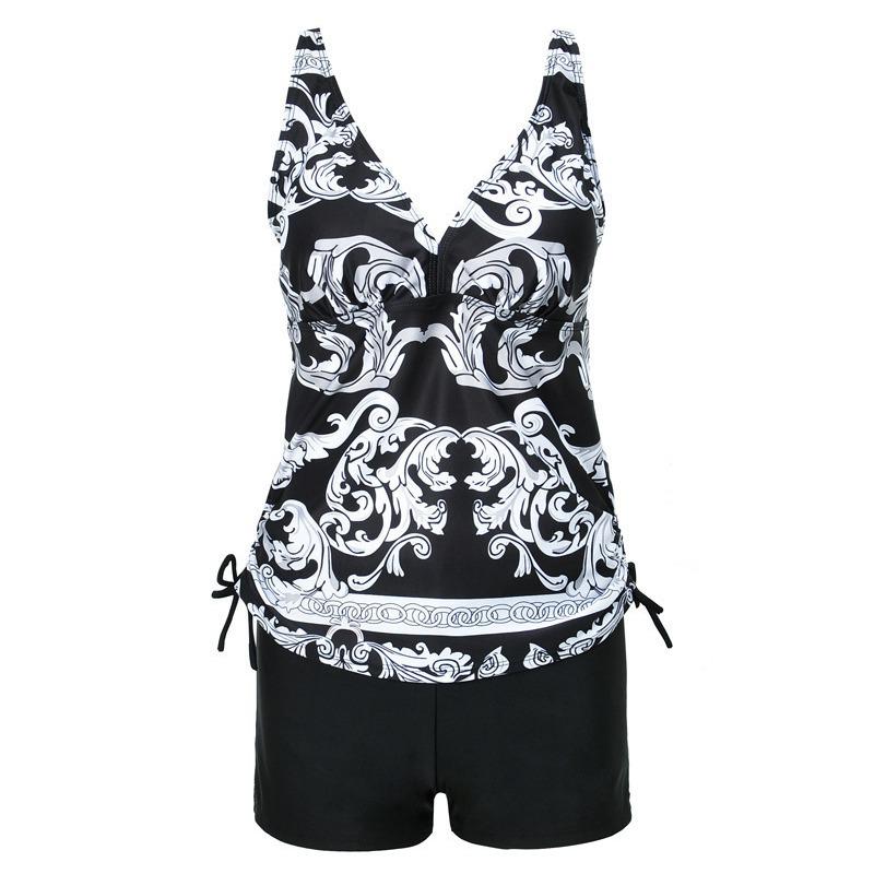 European & American Printed Tankini Swimsuit - Conservative Style for Women