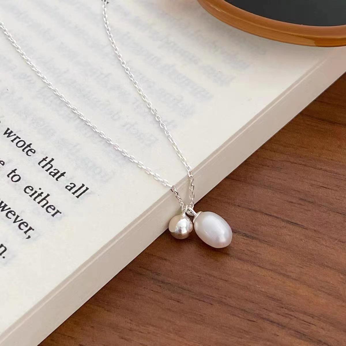 Sterling Silver Freshwater Pearl Pendant Necklace - Minimalist Design Sterling Silver 925