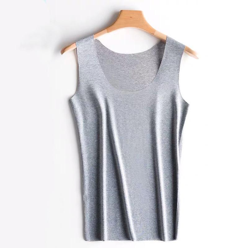 

Women s Ice Silk Seamless Tank Top Thin Solid Color Slim Sleeveless Basic Layering Vest For Outer Wear XXL сірий