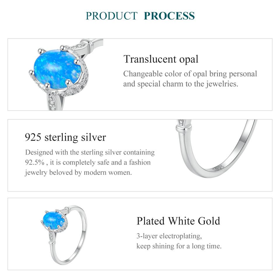 WOSTU 925 Sterling Silver Crown Blue Opal Ring With Translucent Opal For Women Party Wedding Anniversary Gift Fine Jewellery