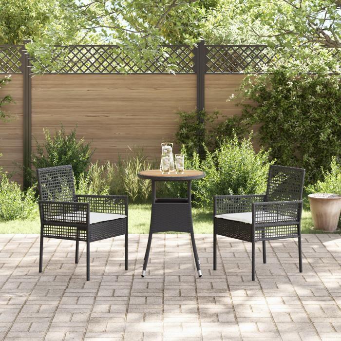 VidaXL Ensemble de Salle à Manger de Jardin de 3 Pièces Noir Poly Rattan 3334951