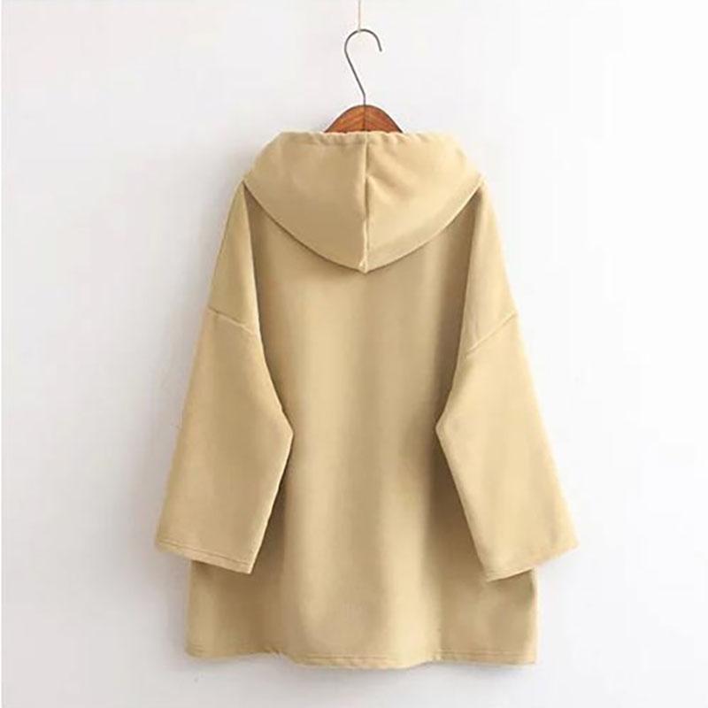 Women Long Sleeve Hooded V Neck Loose Pullovers Female Tops Solid Color Sweatshirts