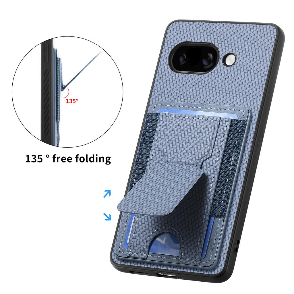For Google Pixel 9a Case with Card Holder Kickstand Fiber Pattern Leather Back Cover