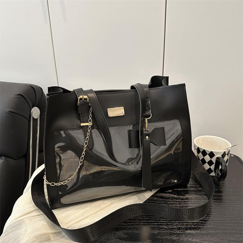 

Стильная и милая универсальная повседневная сумка-тоут с прозрачным дизайном, большой вместимости, женская, для поездок на работу, для учебы, на плечо чёрный