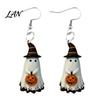 Soft Painting Style Earrings Cute Ghost Earrings, with Pumpkin Wizard Hat Decor, Holiday Themed Jewelry Halloween Drop Lightweight Acrylic Pendant