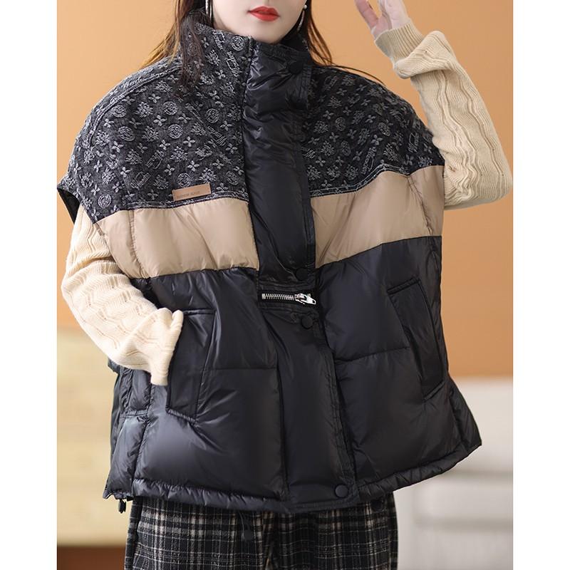 Womens Stand Collar Colorblock Down Vest