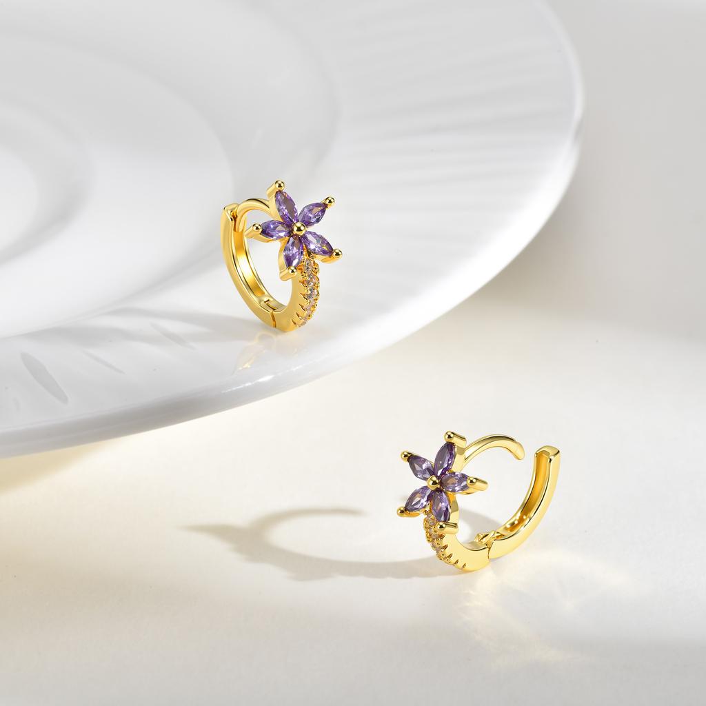 Vnox Sweet Exquisite Crystal Zirconia Flower Earrings For Women, Gold Color Elegant Zirconia Earrings, Wedding Jewelry Gift