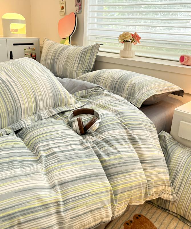 Colorful Striped Cotton Duvet Cover Boys Girls Bedroom Gray Thick Reversible Comforter Cover Single Queen Bedding No Pillowcase