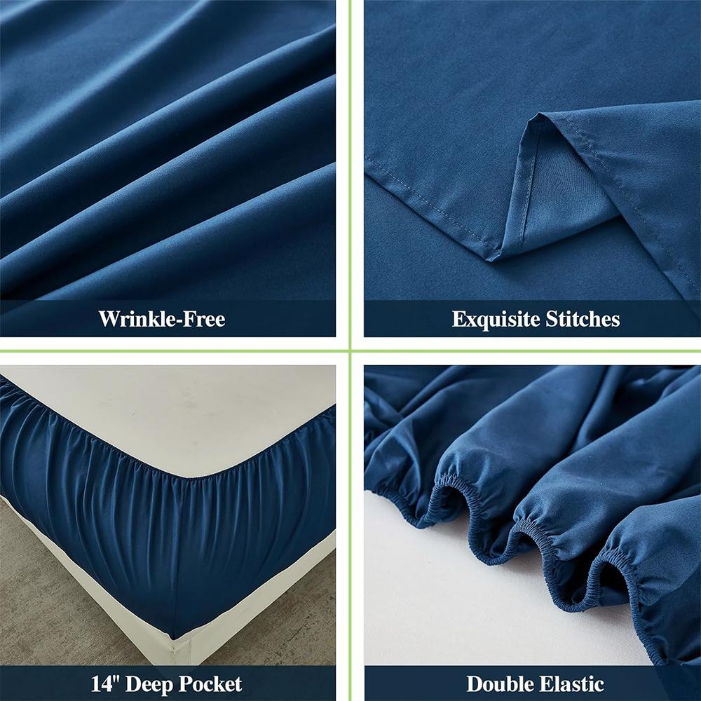4pcs Sheet Set Lightweight Super Soft Easy Care Wrinkle Free Microfiber Bedding Sets with 14-Inch Deep Pockets for Women Men