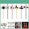 Halloween Spider And Pumpkin Straw Decorations Set Of 24pcs