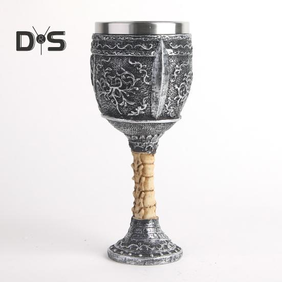 Horrible Resin Skull Head Stainless Steel Wine Cup Goblet Skull Wine Chalice Cup Gothic Halloween Decorative Whiskey Cocktail Beverage Drinking Glass