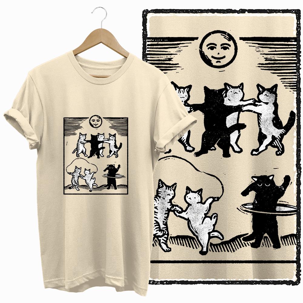 COOLMIND 100% cotton BEIGE cat print exclusive graphic women T shirt big size loose cotton cat lover women tshirt LOVELY cat tee