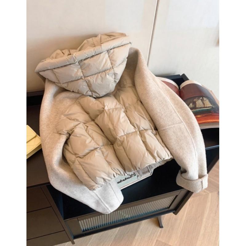 Women's Versatile, Stylish Short-Sleeve Patchwork Hooded Cotton Jacket for Fall/Winter