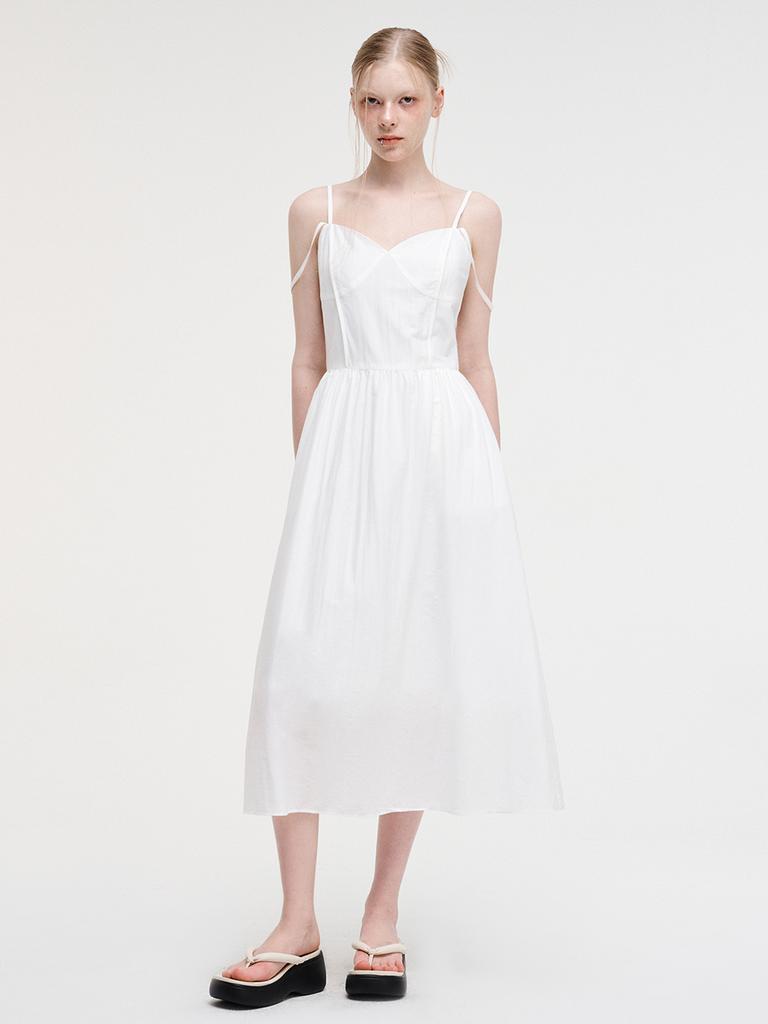 Etmont Slip Pintuck Double Strap Dress White