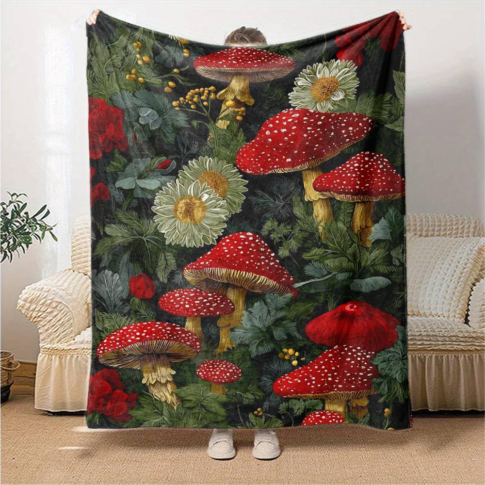 Bunte Pilz-Print Flanelldecke Hohe Qualität Warm Bequem Decke für Alle Jahreszeiten Perfekt für Geschenke Heimdeko