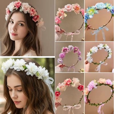 Bohemia Style Bride Garland Thai Simulation Flower Flower Headband Hair Ornaments Adjustable Simulation Wreath Hair Accessories