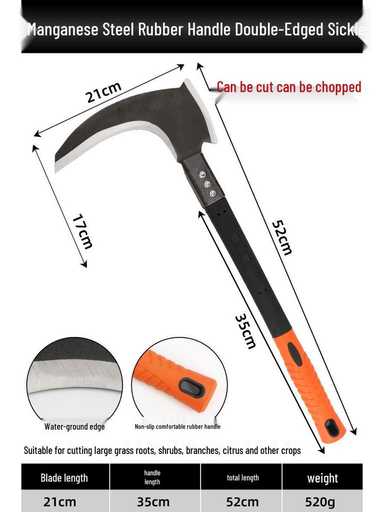 All-Steel Curved Manganese Sickle: Dual-Use Agricultural and Outdoor Weeding Tool
