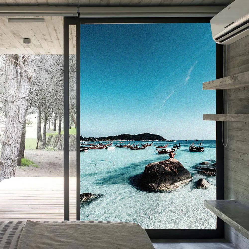 

Static Cling Window Film Privacy Frosted Glass Sticker Seaside Boat Decoration Adhesive sticker for Home 40x60cm
