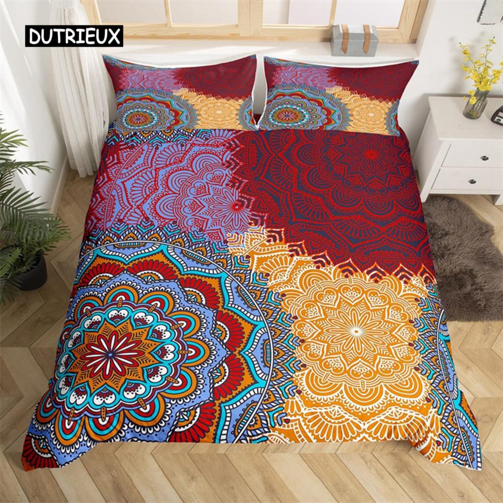 Bohemian Floral Duvet Cover Paisley Mandala Comforter Cover Microfiber Geometry Aztec Mexican Style Bedding Set Twin Queen Size