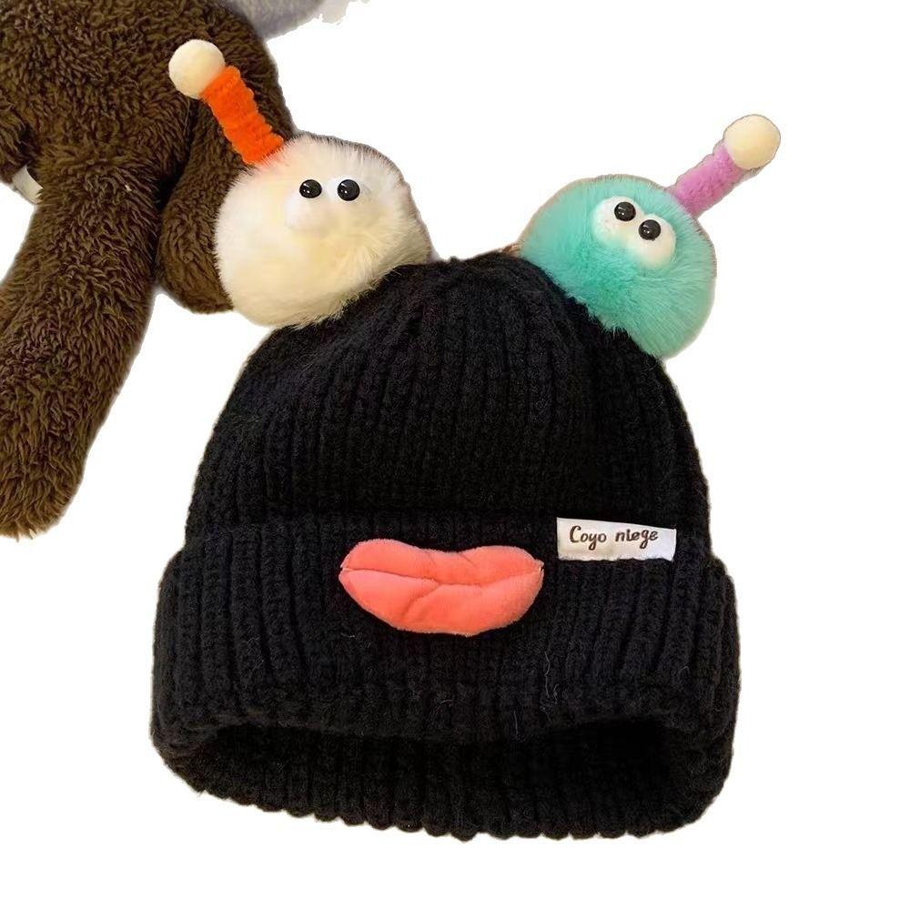Candy Color Sausage Mouth Beanie Soft Winter Warm Cap Gifts Cartoon Knitting Hat Girls