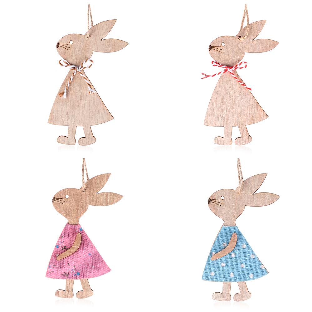 3PCS Natural Party Supplies Home Decorations Easter Ornaments Wood Crafts Cute Bunny Easter Rabbit