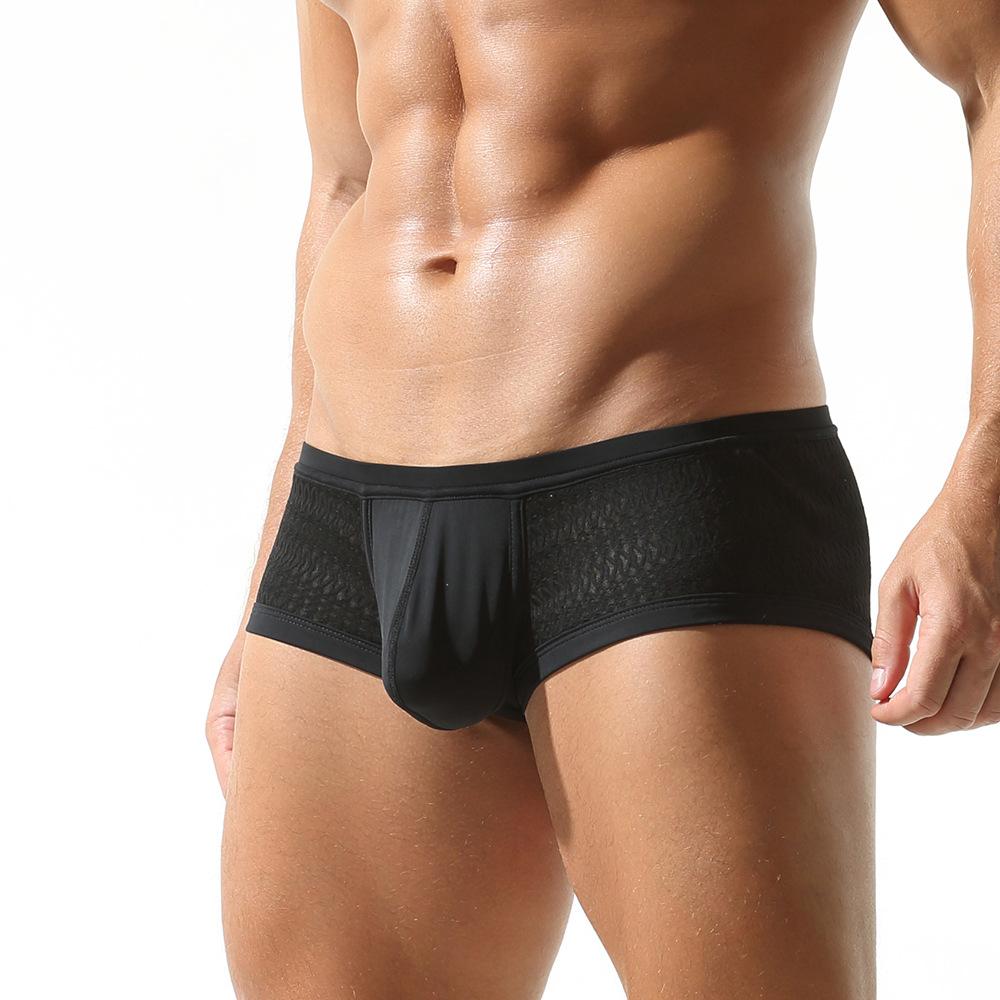 Men's Four Corners Youth Sexy Solid Color Half Hollow Low Waist Ice Silk Flat Corner Underwear Student New Style