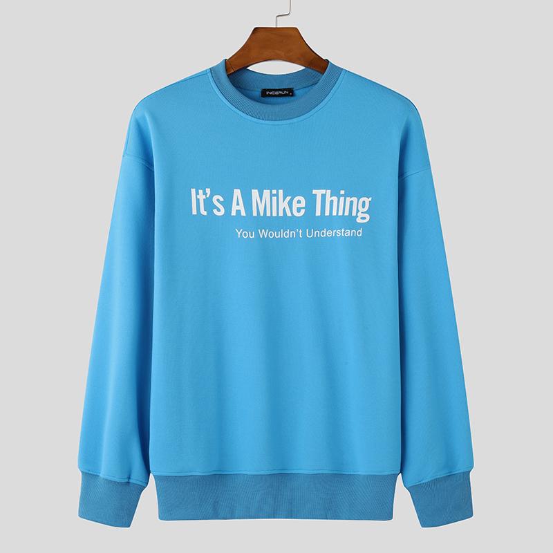 INCERUN Høst menn med rund hals Brevtrykk Uformelle langermede gensere gensere