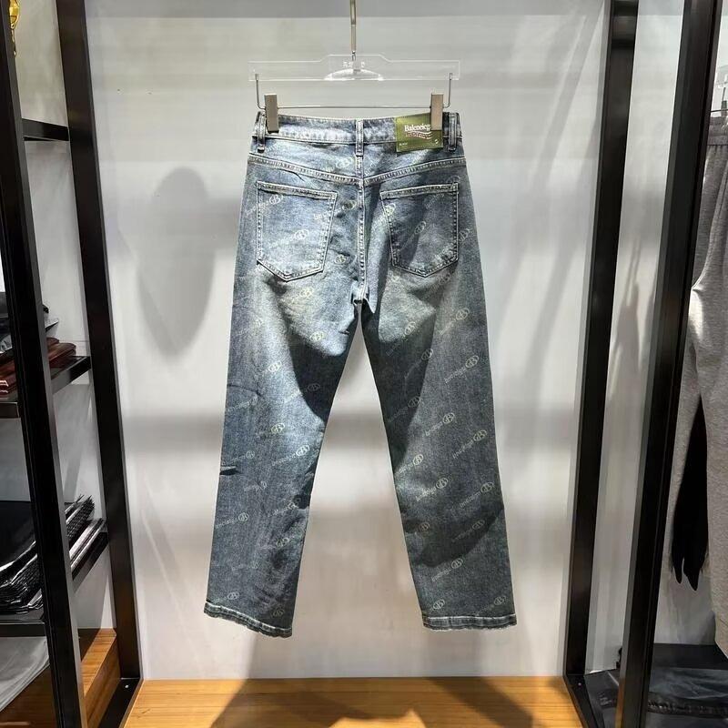 JYL Mens Jeans  All-over Print American Vibe Loose Wide Leg Denim