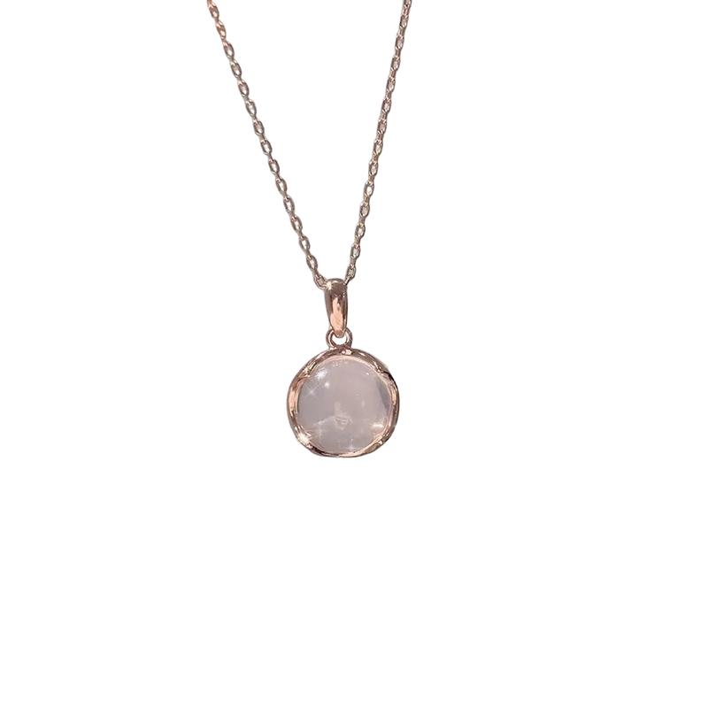 

Pink White Chalcedony Round Pendant Necklace, Elegant Gemstone Jewelry for Women Fashion Daily Wear Gift розовый