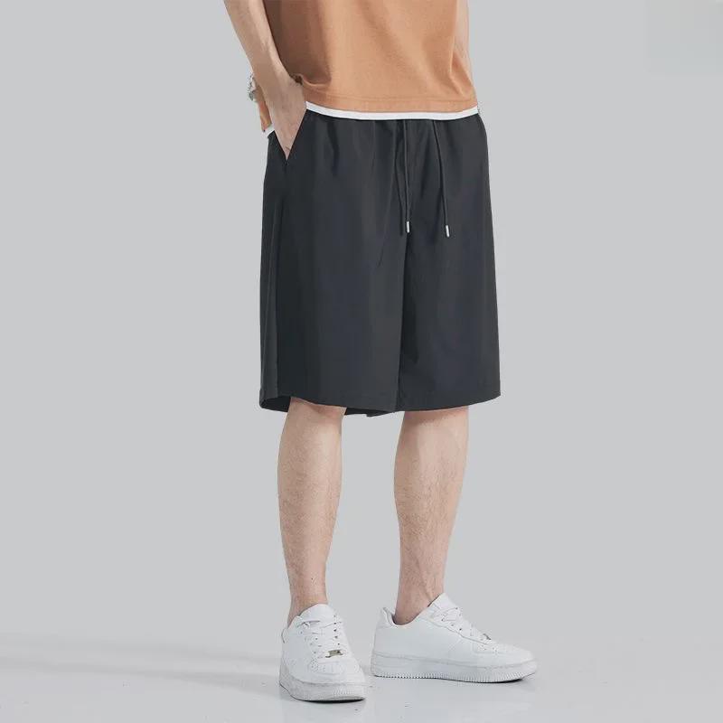 Herren Casual Schwarze Eisseide Sportshorts - Leicht & Locker Geschnitten