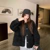 Soft Style Warm Lamb Wool Coat Women Winter Korean Casual Loose Black Plush Top